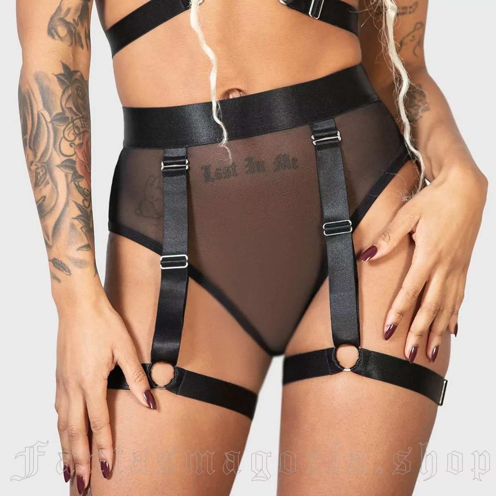 Killstar tangled Black Mesh Garter Panty High Waist Harness Leg Straps Lingerie